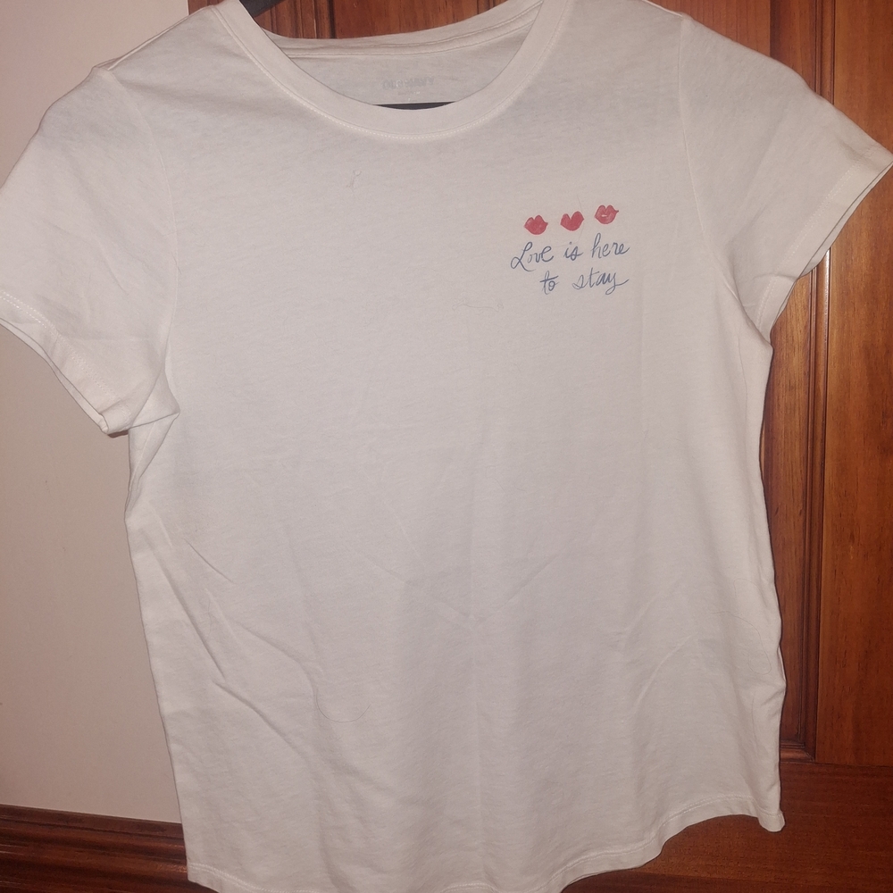 Old Navy White Short Sleeve Tee with Red and Blue Accents